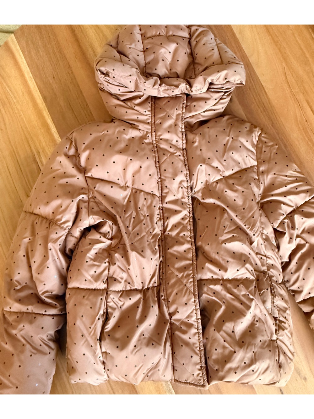 GAP Kids Puffer Jacket in Camel Brown with Black Dots